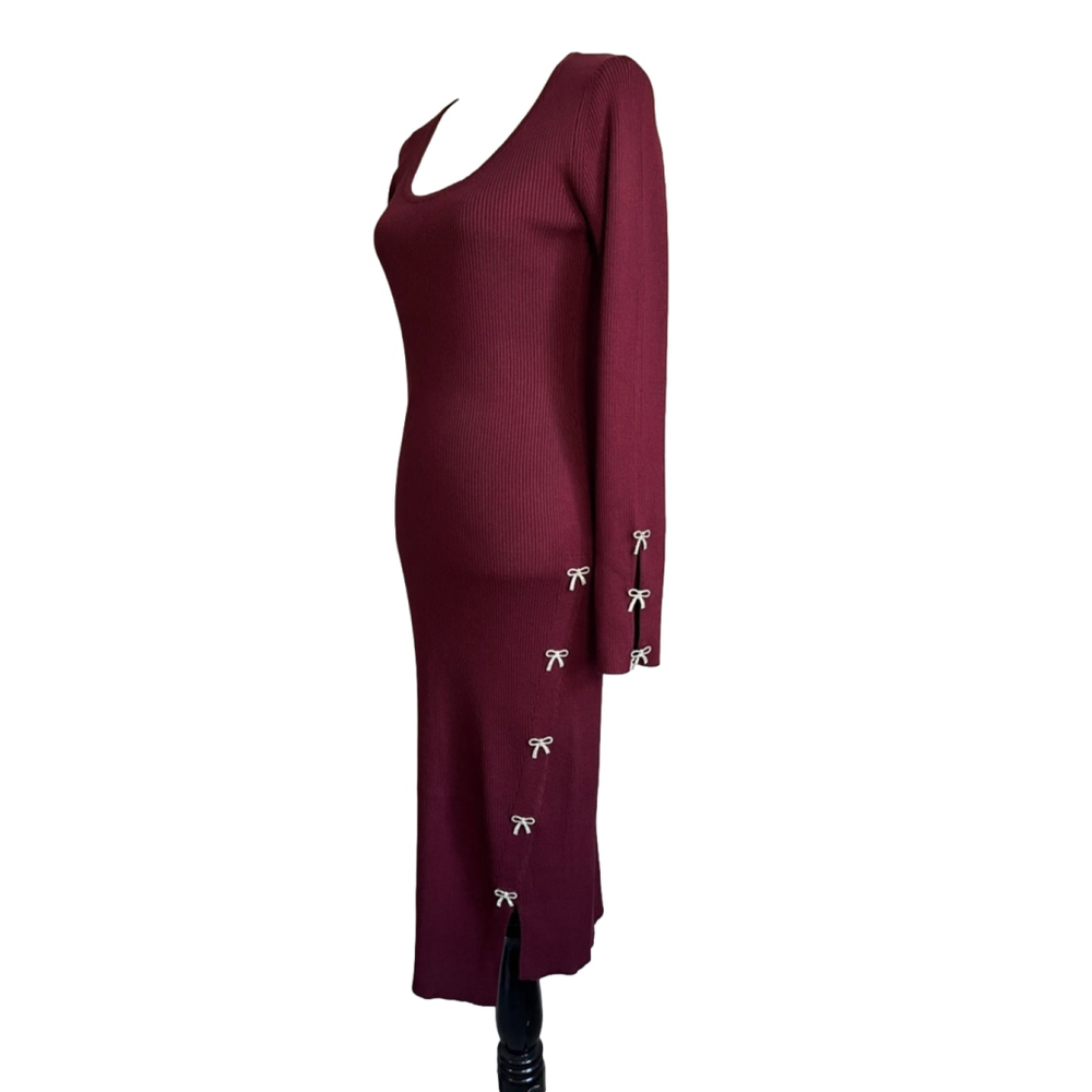 Rosie Harlow Burgundy Slim Ribbed Long Sleeve Sweater Dress - Picture 3 of 6